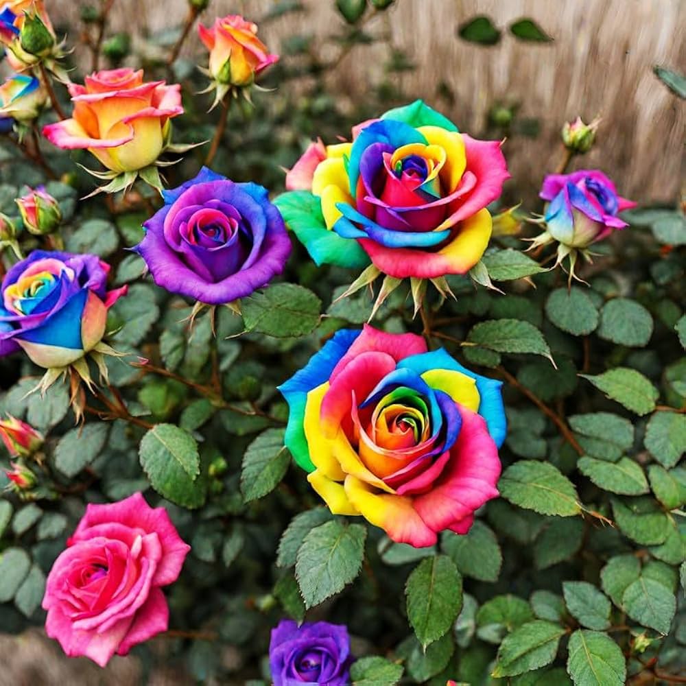 Multicolor ornamental rose flowers enhancing a courtyard landscape

