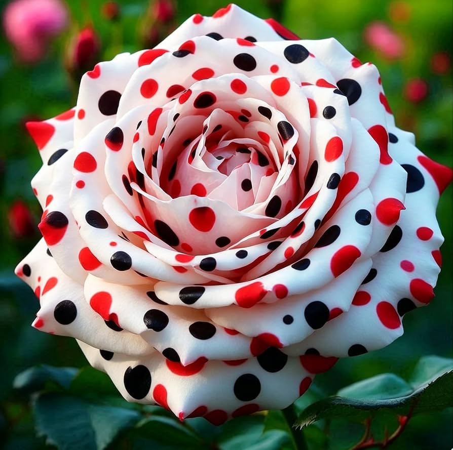 Perennial rose with colorful blooms in a garden flower bed

