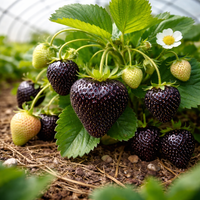 Rare dark strawberry plants growing in a home garden.